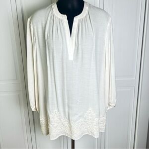 Banana Republic Embroidered Cream Ivory 3/4 Sleeve Embellished Blouse XL